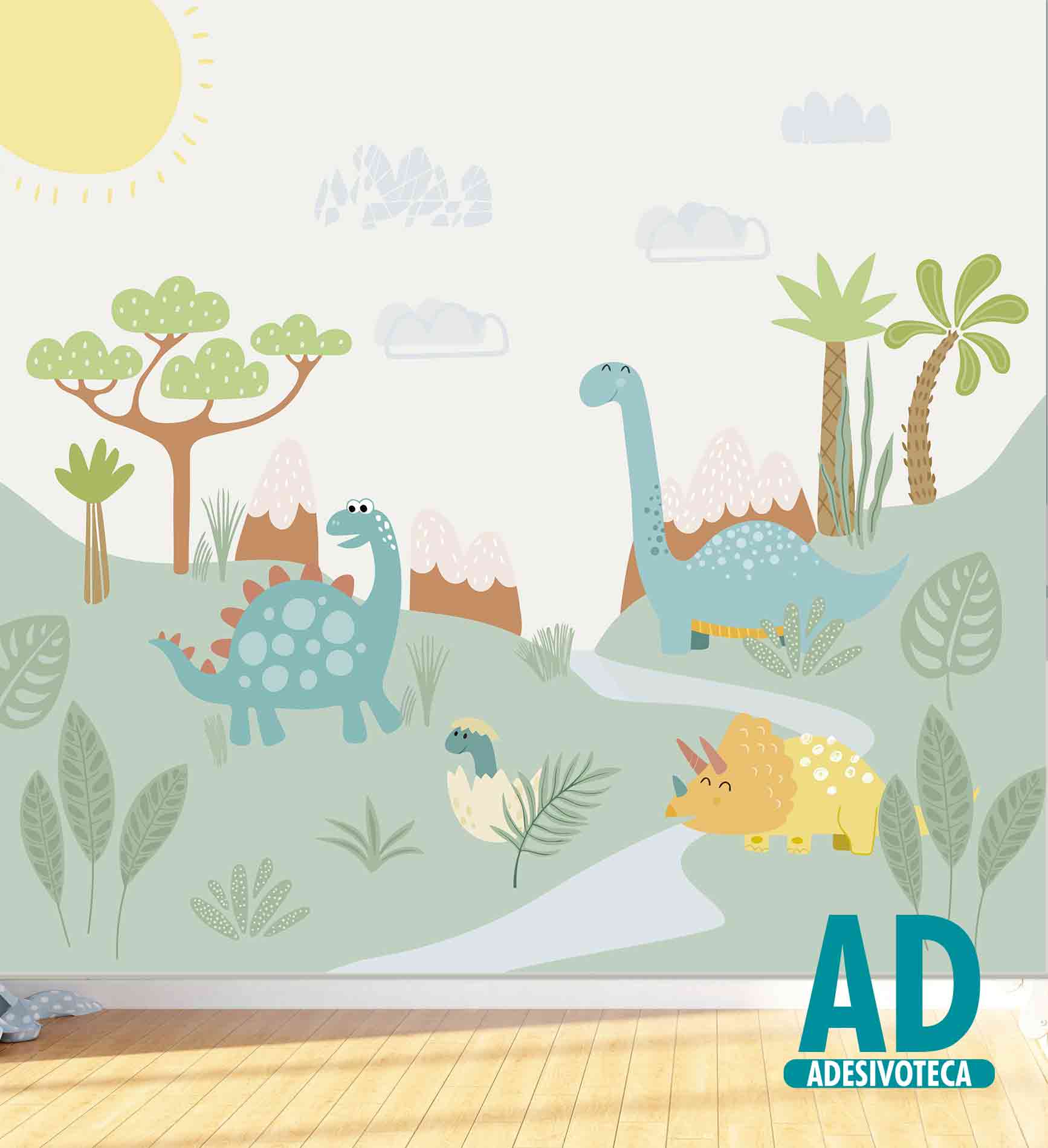 Papel de Parede Infantil Desenho Dinossauros, Papel Adesivo